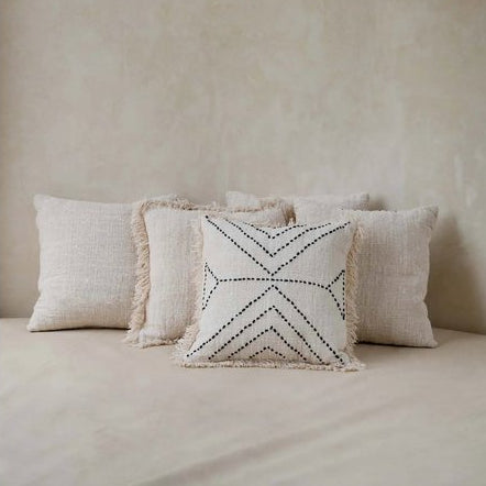 Tribal Raffia Kussen - Zwart